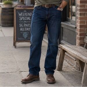 Lucky Brand 181 Relaxed Straight Mens Jeans Dark Wash 38x32 Blue Denim